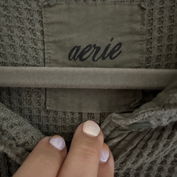 Aerie Lumberjane Waffle Shirt in Olive Fun - Picture 4 of 5